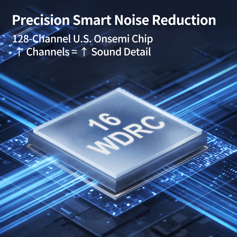 E-216 16-Channel Behind-The-Ear Hearing Aid — AI Adaptive Noise Reduction & Portable Charging Case