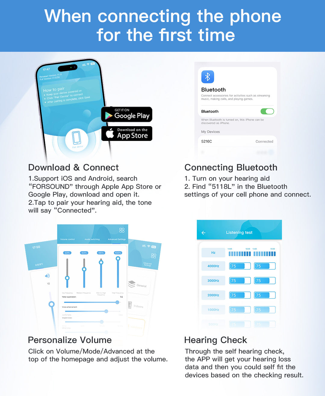 Coniler Rechargeable Bluetooth Hearing Aids, App-Controlled with Noise Cancelling, Tinnitus Masking, Multiple Sound Modes