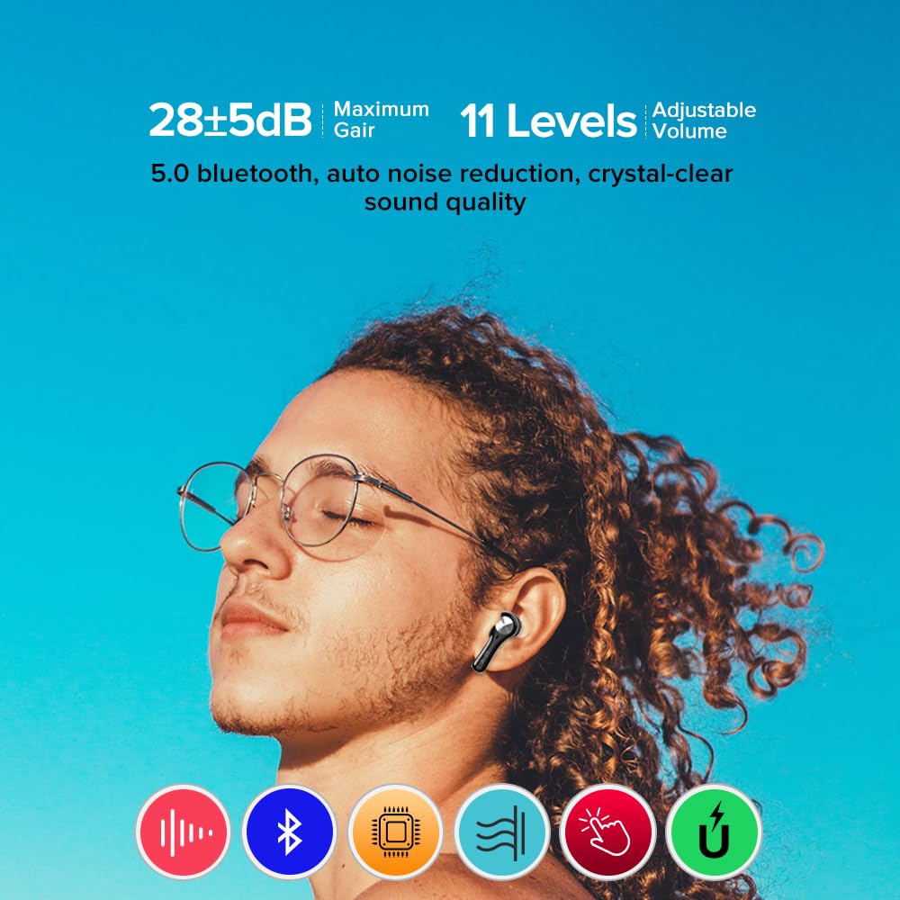 coniler Hearing Aids Rechargeable for Seniors, Crystal Clear Sound, Auto Bluetooth, Noise Cancelling, 16 Channel Digital Hearing Amplifier with Portable Charging Case