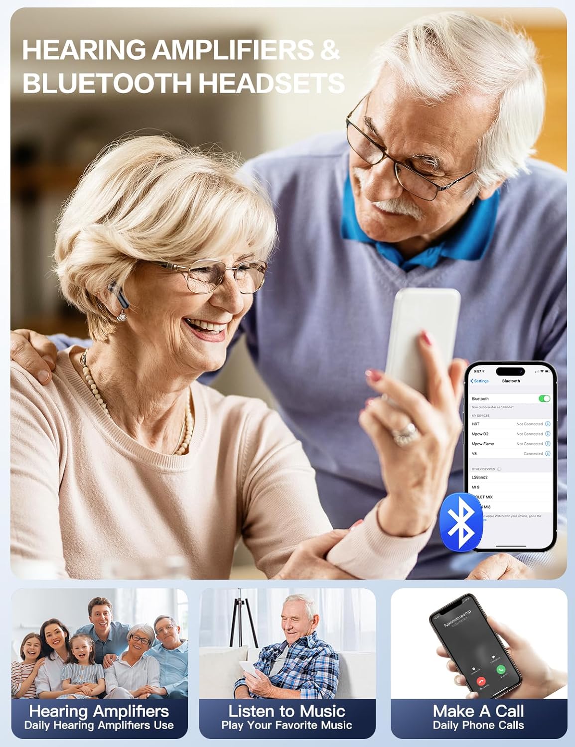 Coniler A28 Hearing Aids Rechargeable for Seniors, Crystal Clear Sound, Auto Bluetooth, Noise Cancelling, 16 Channel Digital Hearing Amplifier with Portable Charging Case